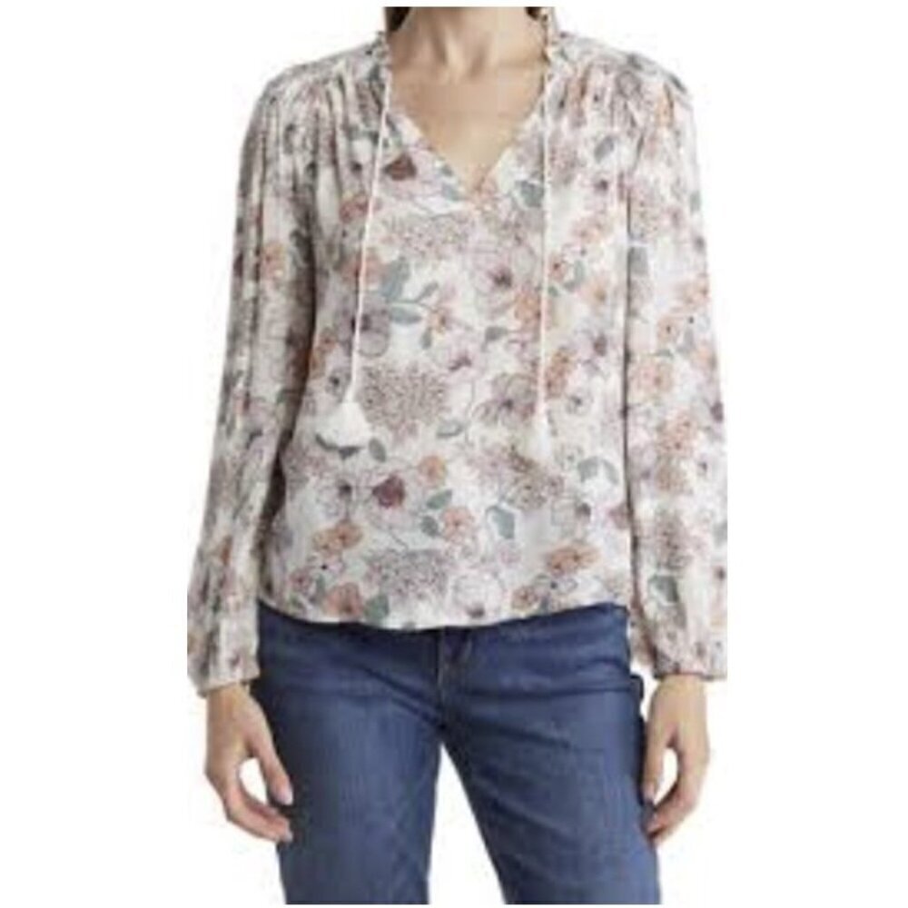 🔥404 Lucky Brand Lana Floral Print Tassel Boho Top Blouse NEW
